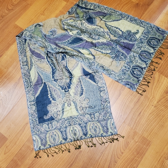 Beautiful artisan scarf wrap,golds,blues, - Picture 1 of 4